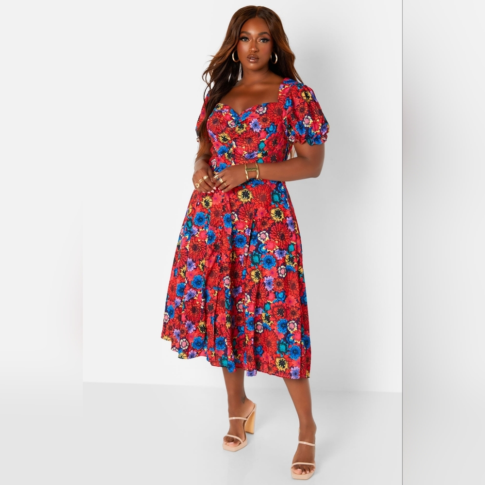 Bold Floral Midi Dress